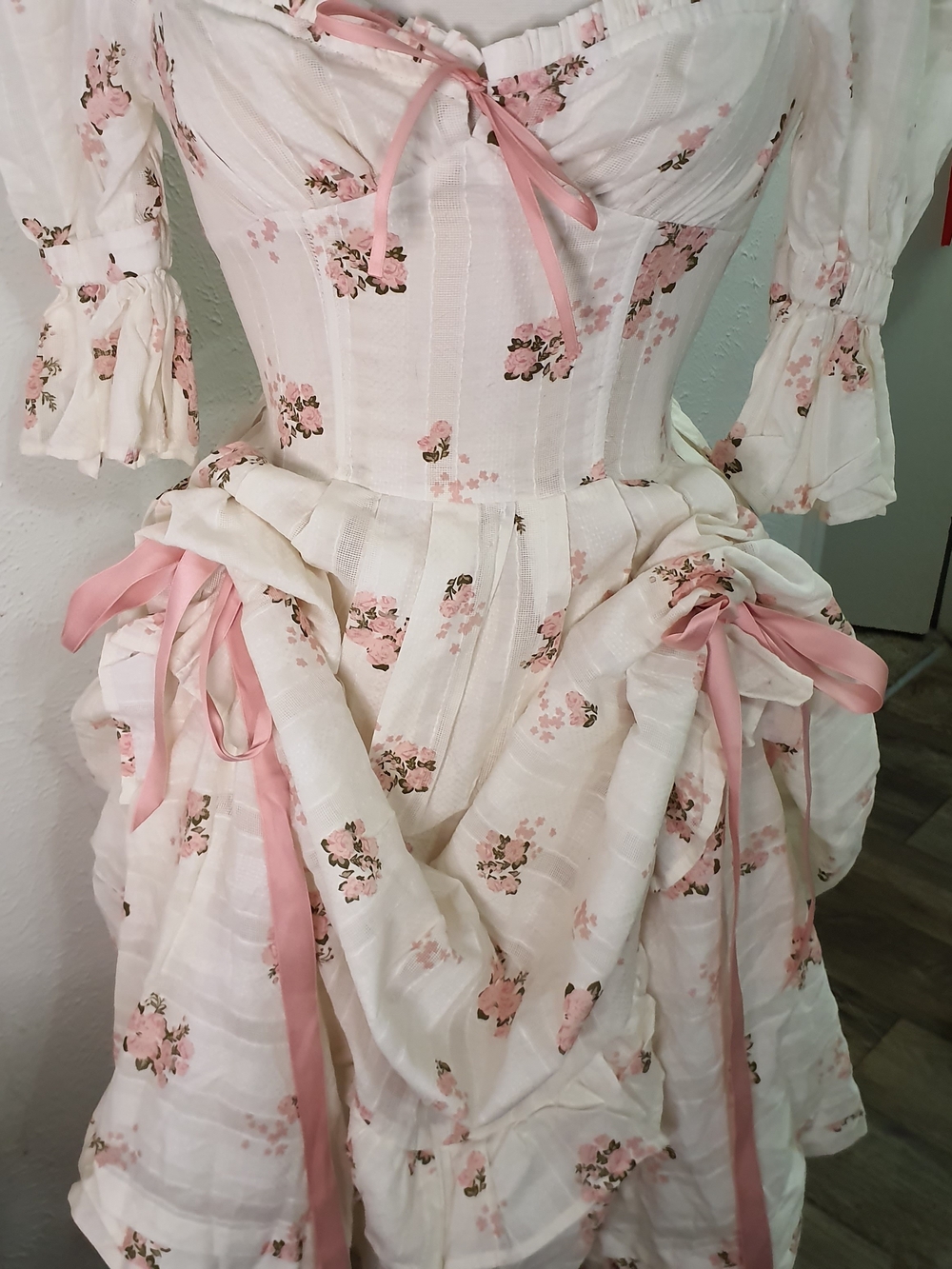 Romantic Pink Floral Maxi Dress with Ribbon Detail - Picture 2 of 9